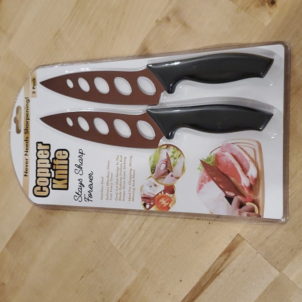Copper Kitchen Knife 2 Pack Stays Sharp Forever Stainless Steel NEW Set
